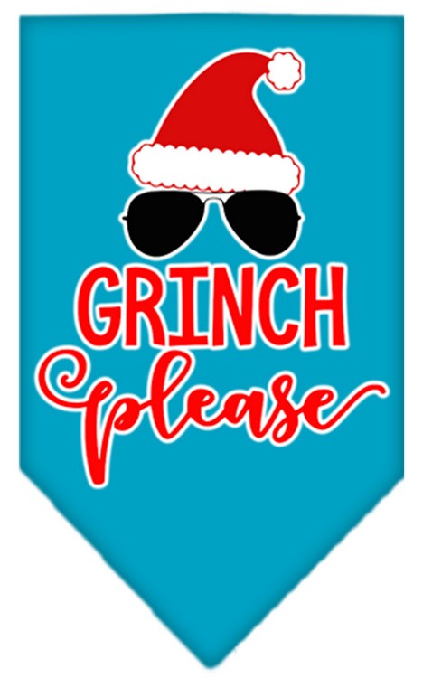 Grinch Please Screen Print Bandana Turquoise Large